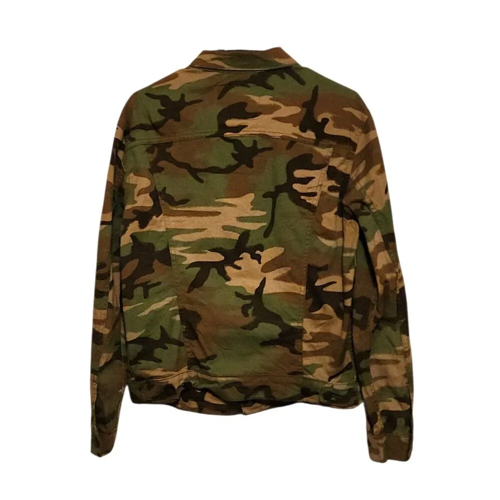Levi's Trucker Jacket Green Brown Woodland Camouflage Button Front Mens Size M - Picture 3 of 6